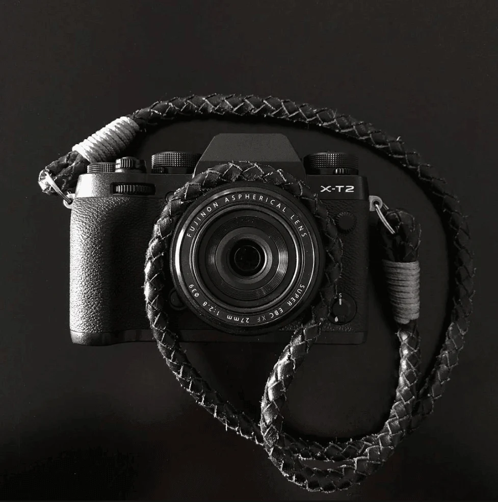 Real Leather Black Braided Camera Strap Round 8mm - Image 4